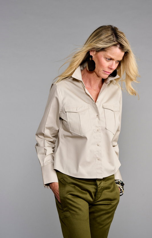 Cropped Tan Safari Shirt