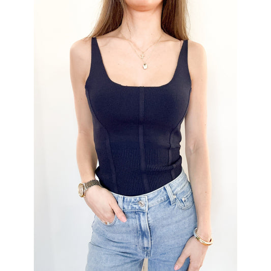 Navy Knit Corset Tank