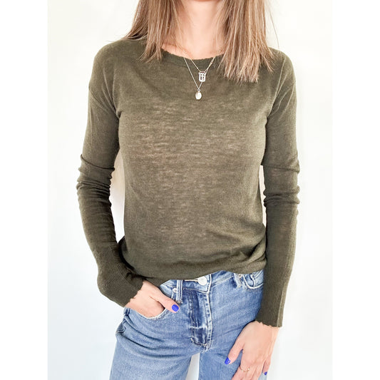 Cypress Tissue Raw Hem Cashmere Sweater