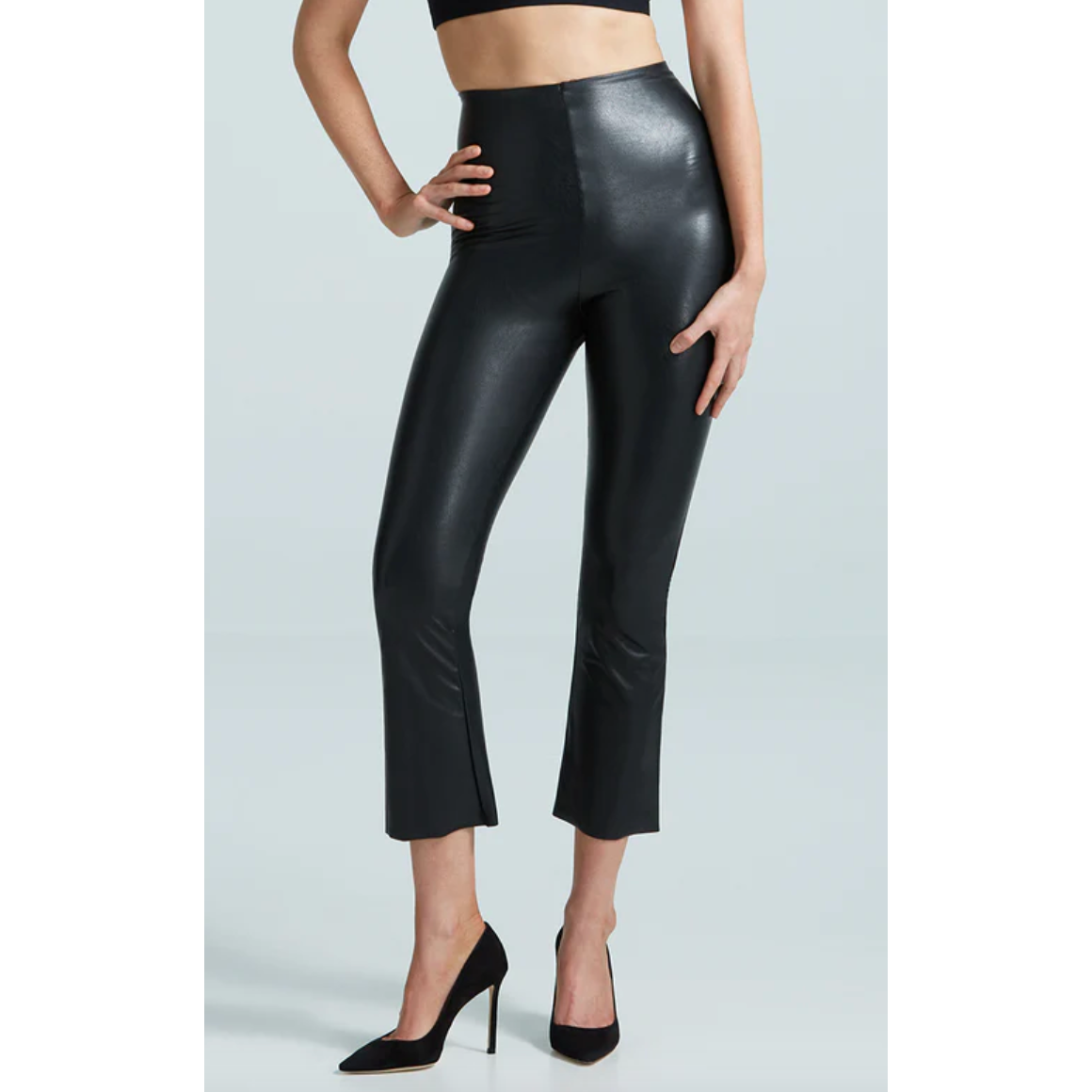 Faux Leather Crop Flare Leggings