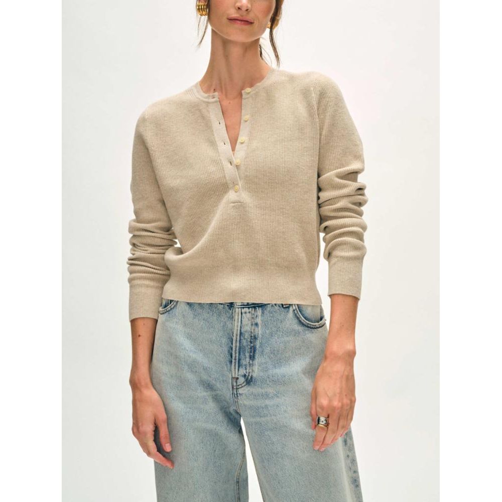 Flax Cotton Blend Ribbed Henley