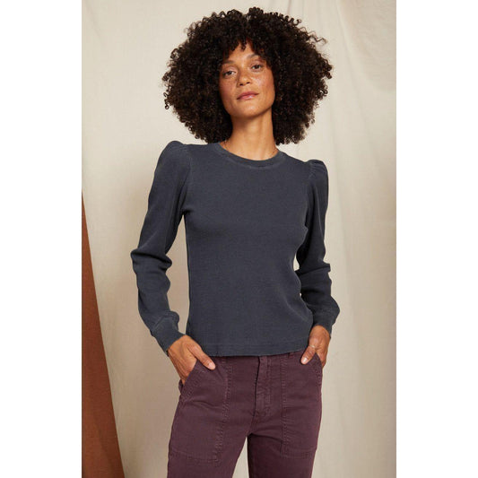 Black Puff Sleeve Waffle Top