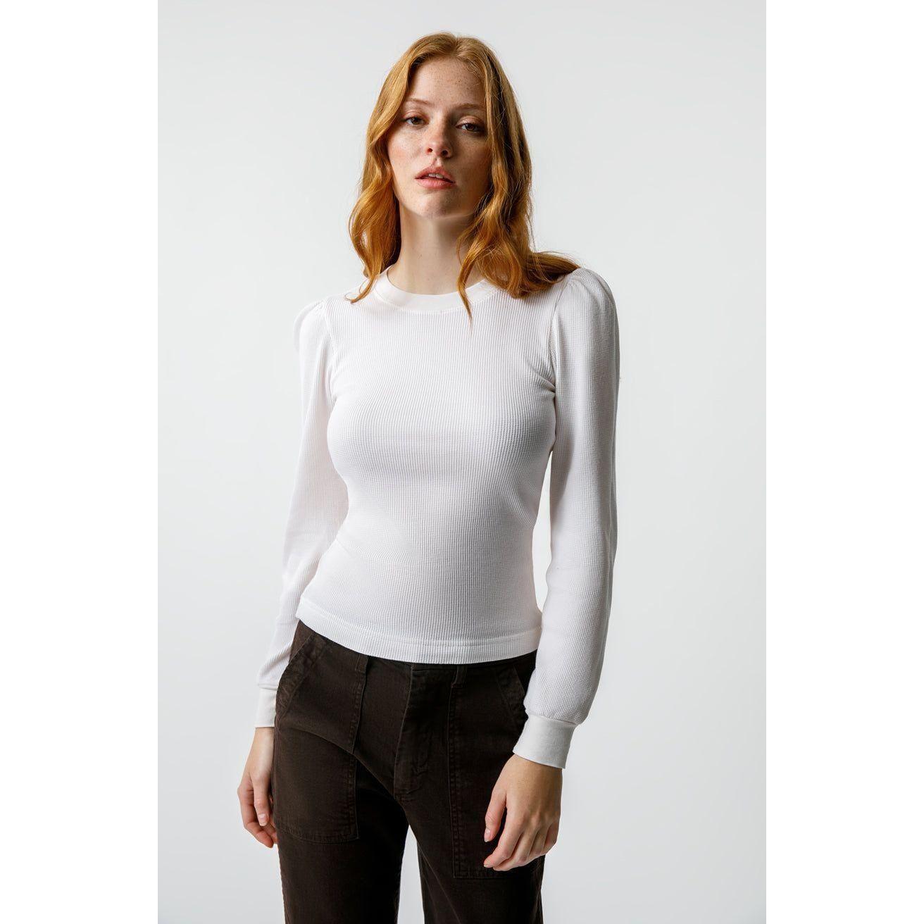 White Puff Sleeve Waffle Top