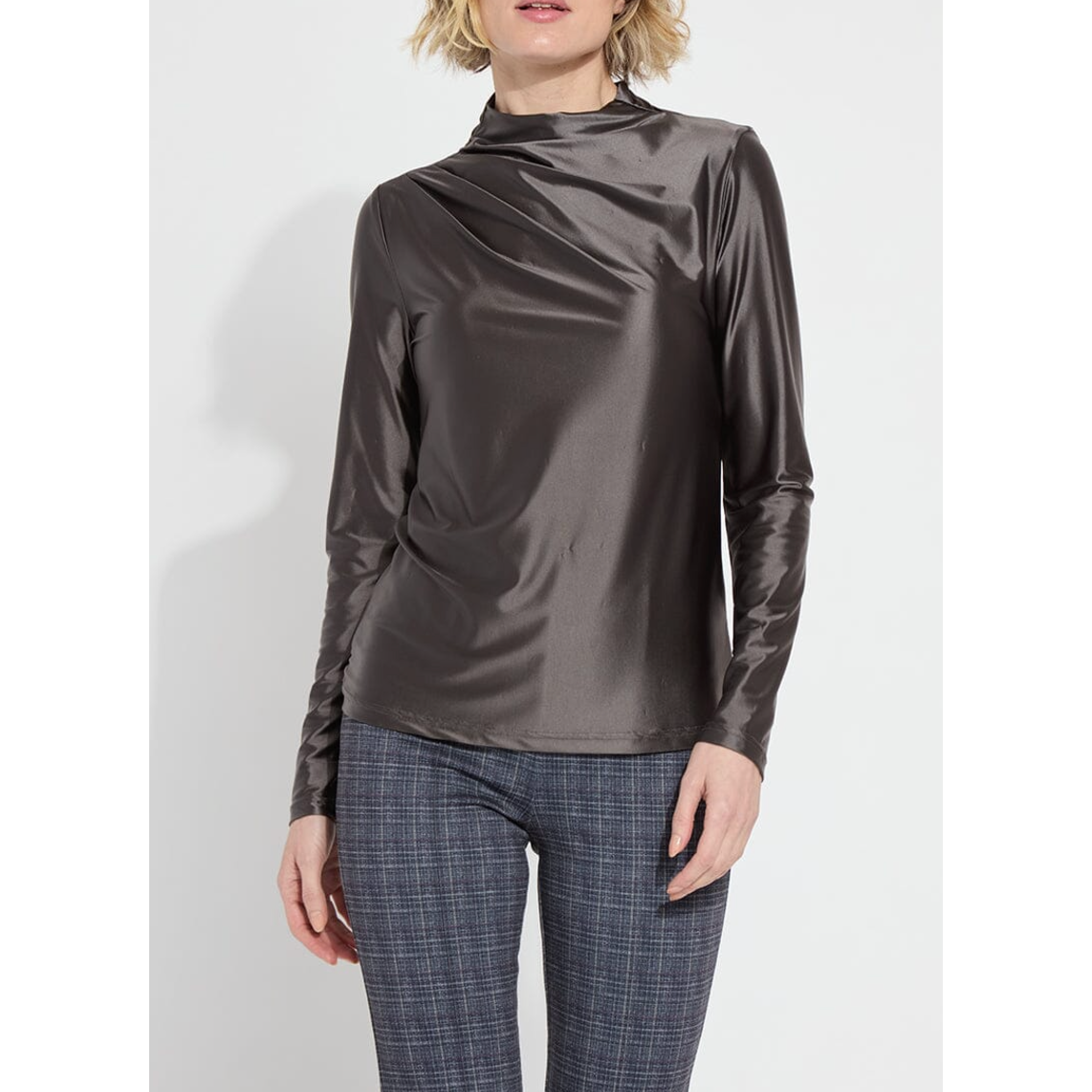 Graphite Satin Funnel Neck Top