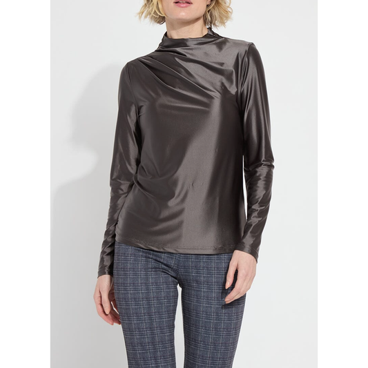 Graphite Satin Funnel Neck Top