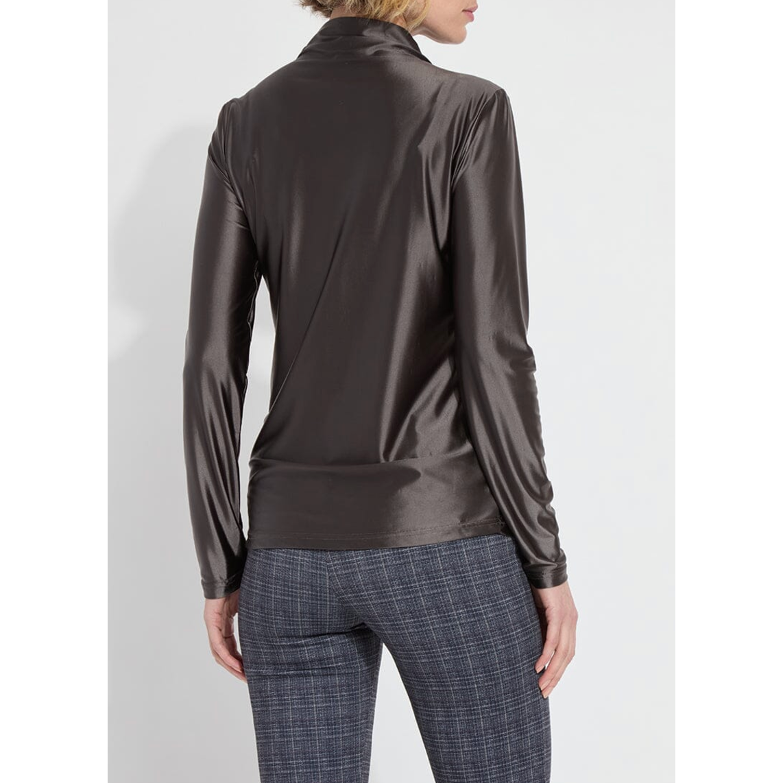 Graphite Satin Funnel Neck Top