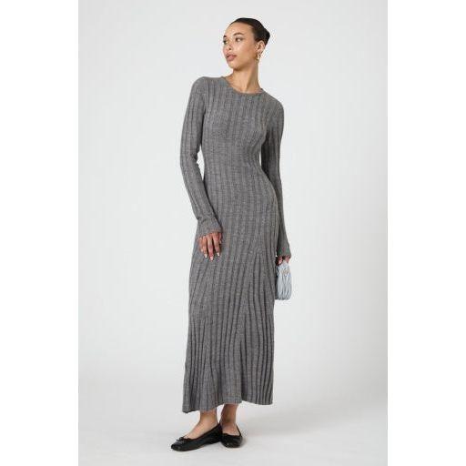 Gray Ribbed Sweater Dress