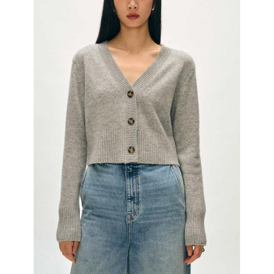 Grey Cashmere Cropped Cardigan
