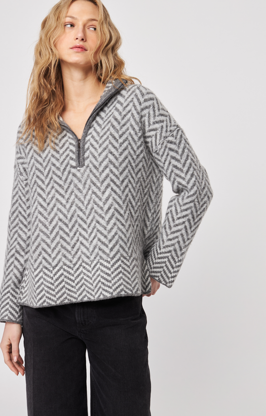 Grey Chevron Quarter-Zip Sweater