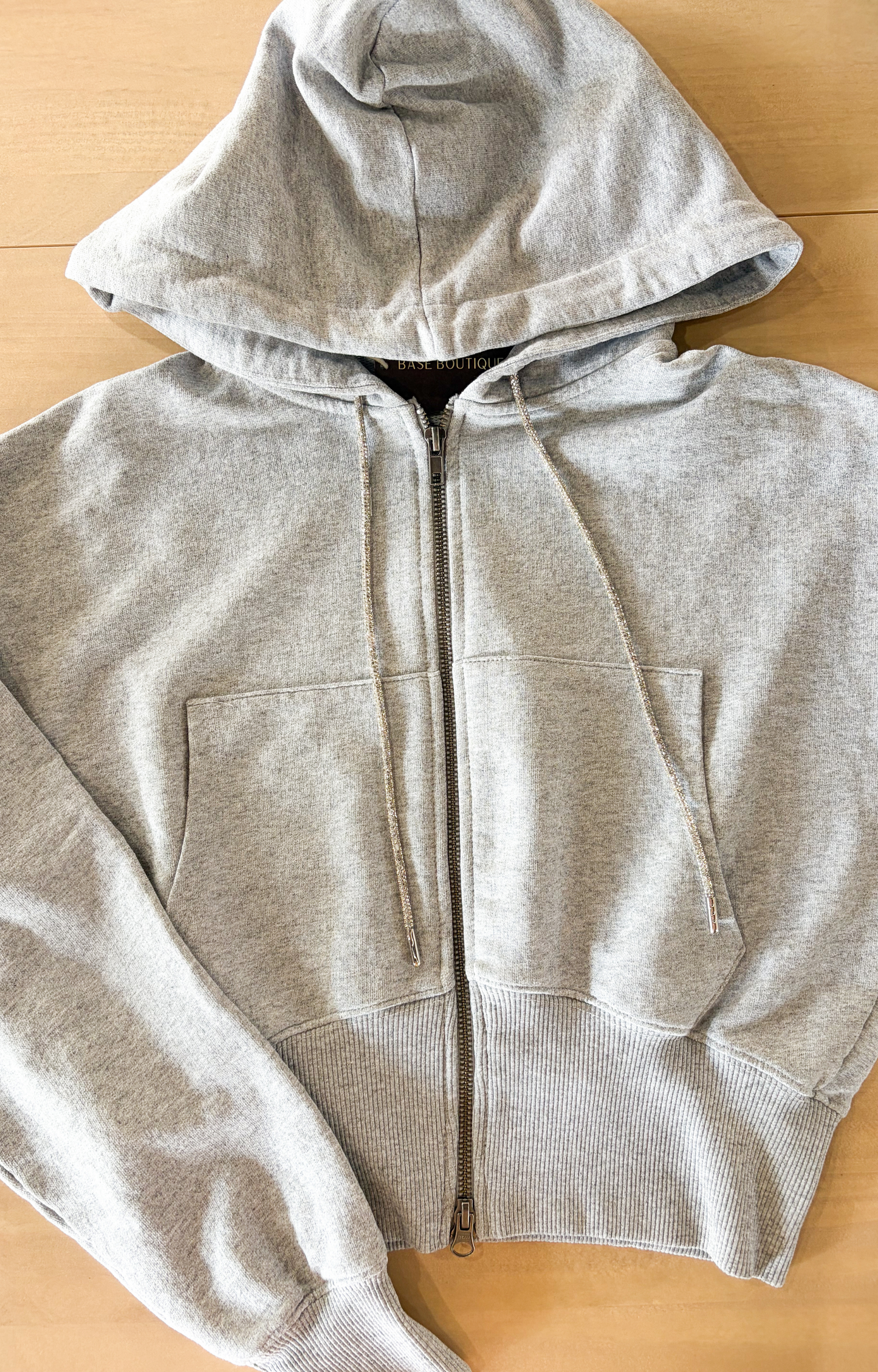 Grey Crystal Drawstring Sweatshirt