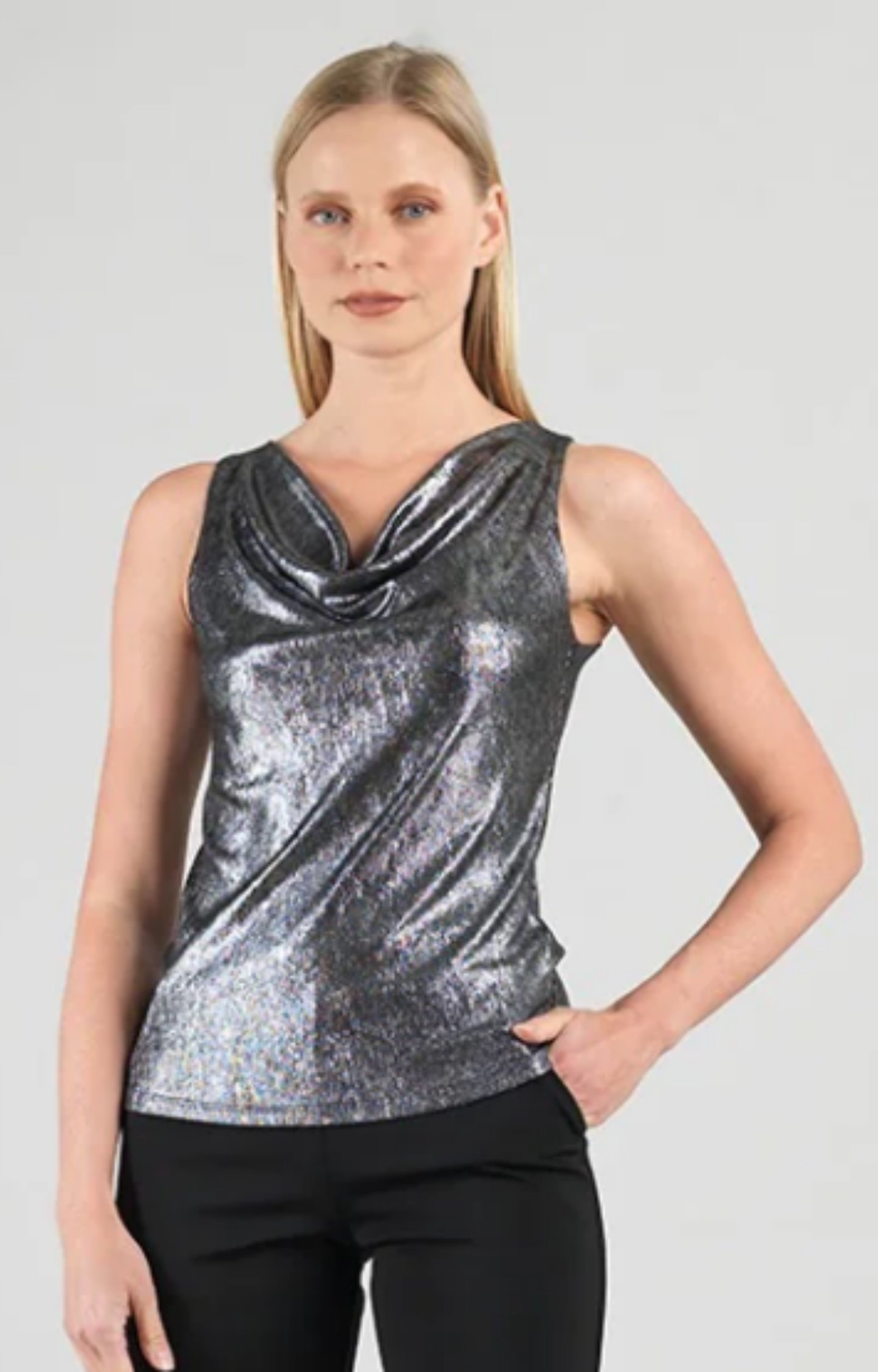 Gunmetal Shimmer Cowlneck Top