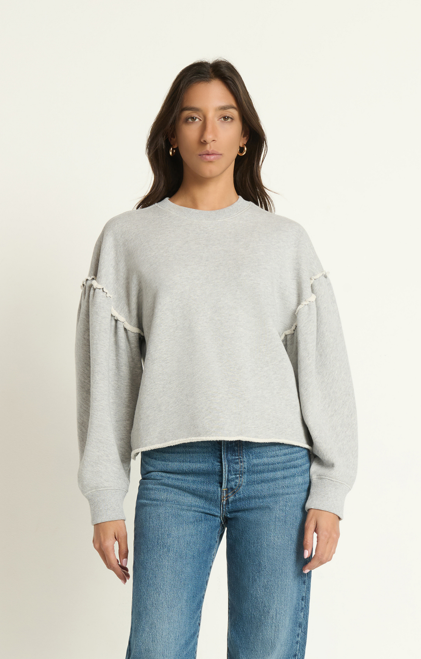 Heather Grey Ruffle Sleeve Sweatshirt