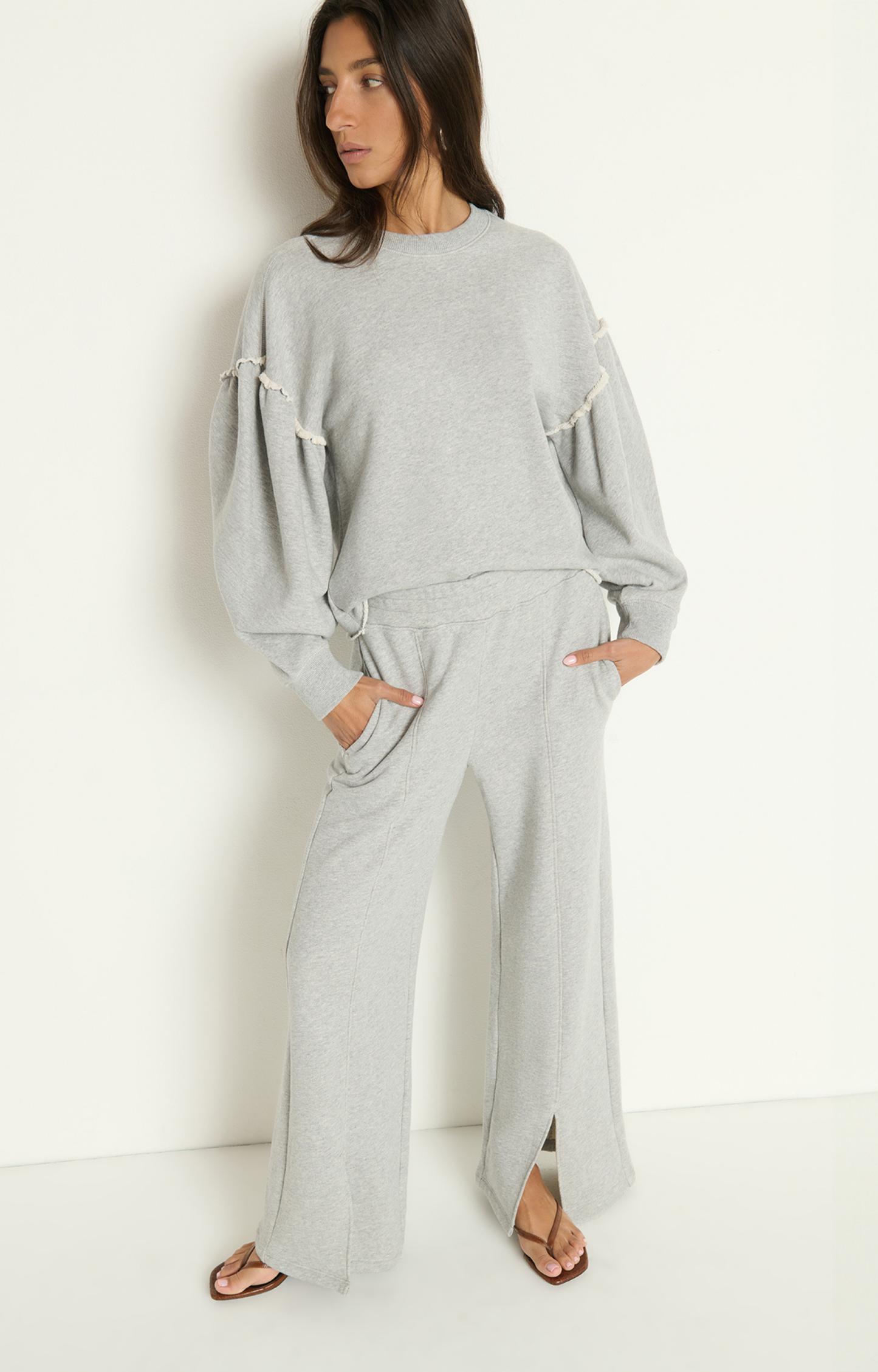 Heather Grey Ruffle Sleeve Sweatshirt