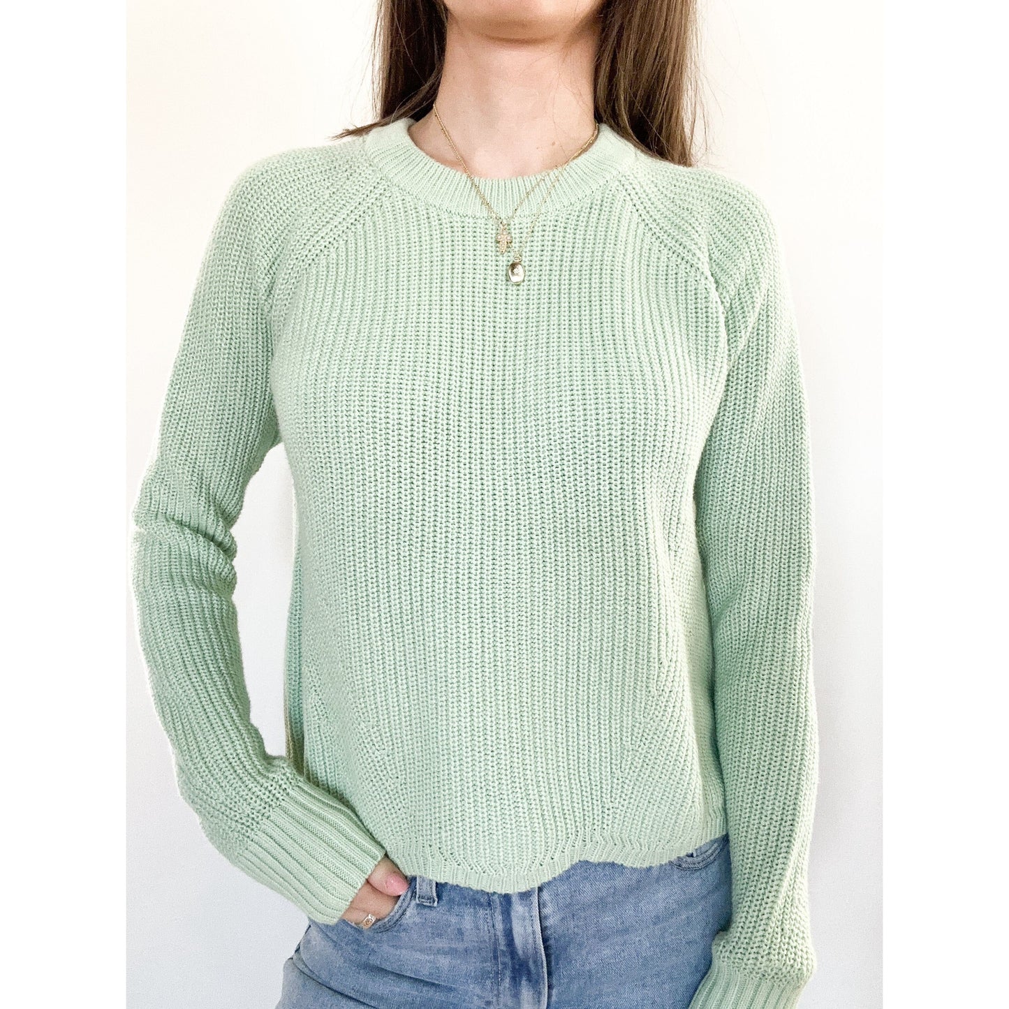 Seafoam Scallop Hem Sweater