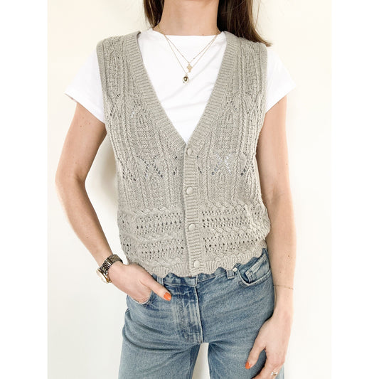 Gray Mixed Texture Knit Vest