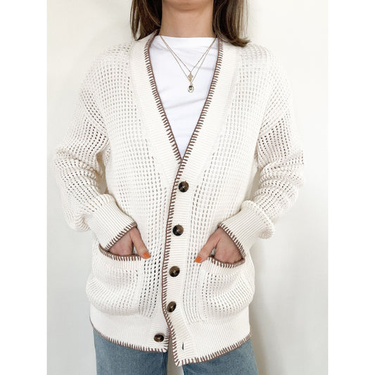 Ivory/Taupe Oversized Crochet Cardigan