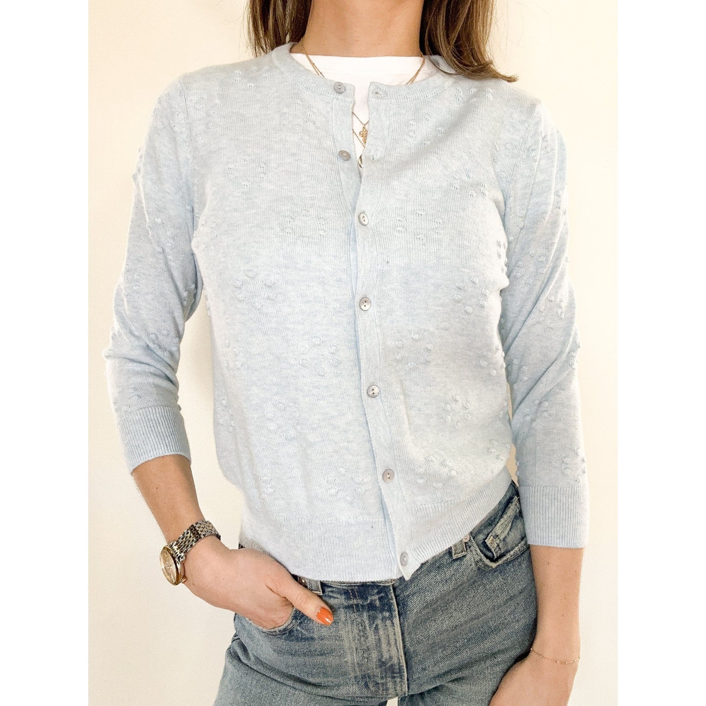 Sky Blue Popcorn Detail Cardigan