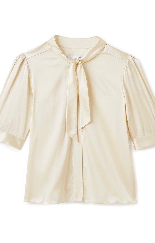 Ivory Silk Short Sleeve Blouse