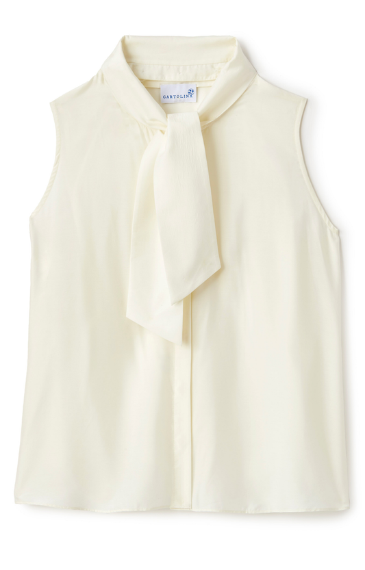 Ivory Sleeveless Tie Blouse