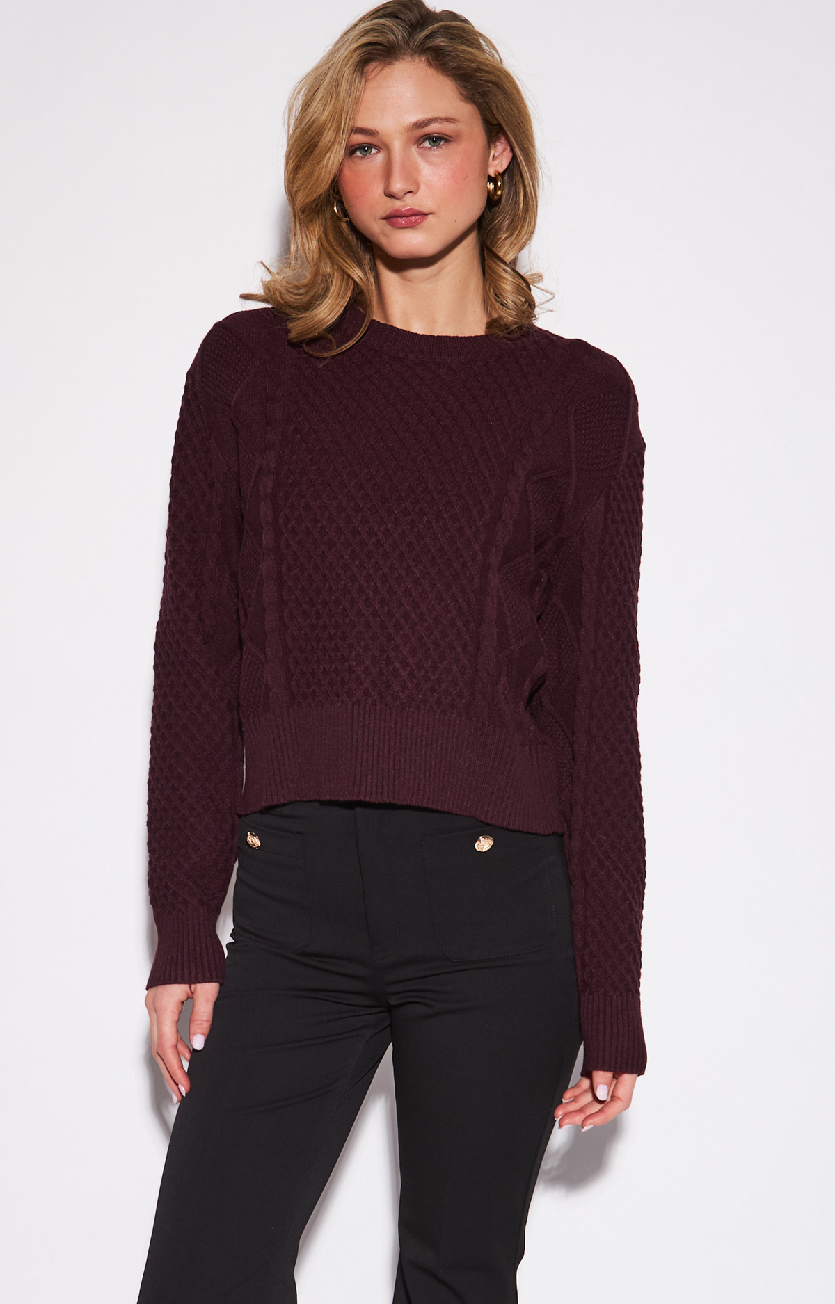 Juliet Wine Cable Knit Sweater