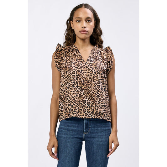 Leopard Ruffle Sleeveless Blouse