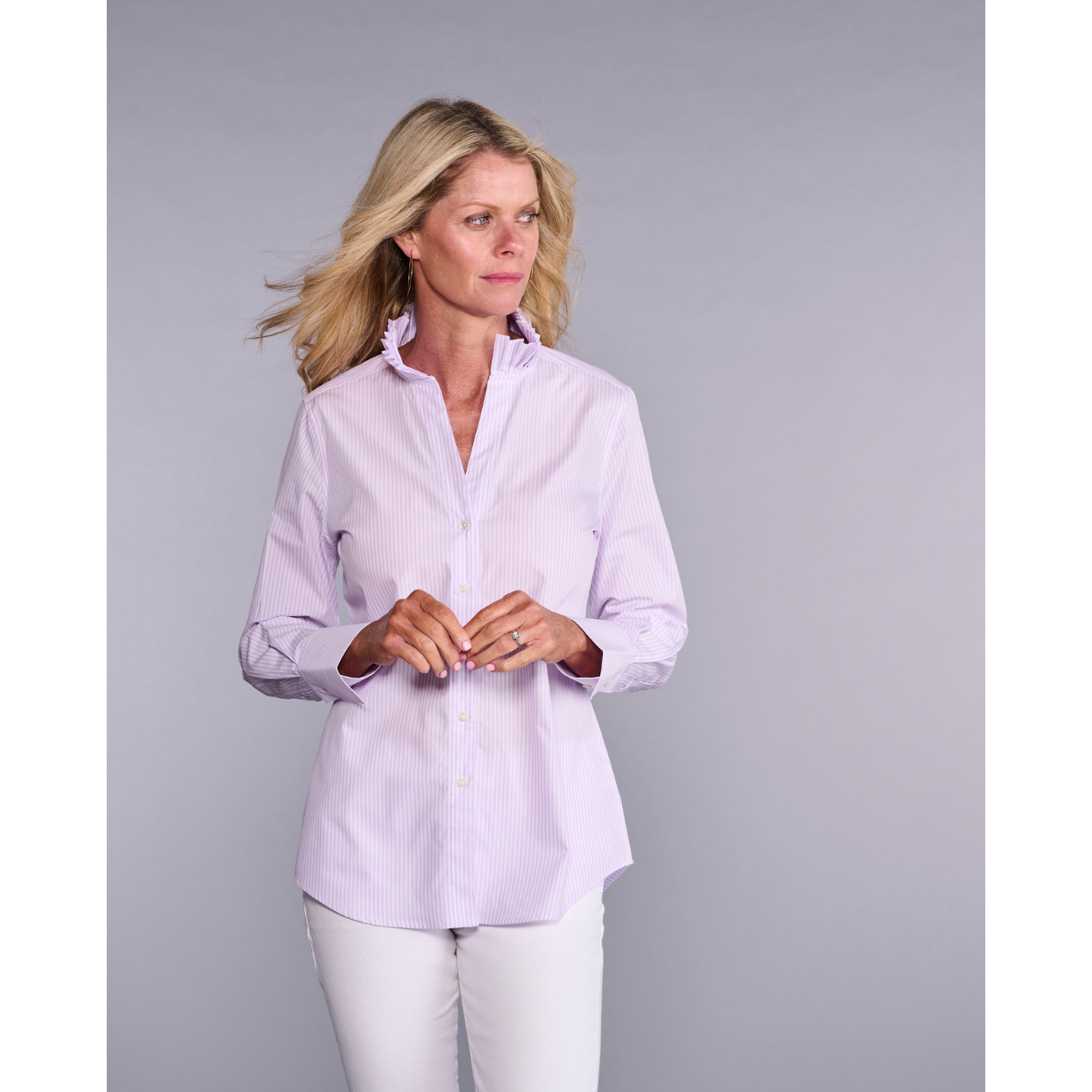 Lilac Stripe Pleated Collar Button Down Shirt