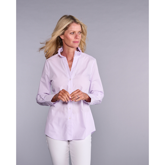 Lilac Stripe Pleated Collar Button Down Shirt