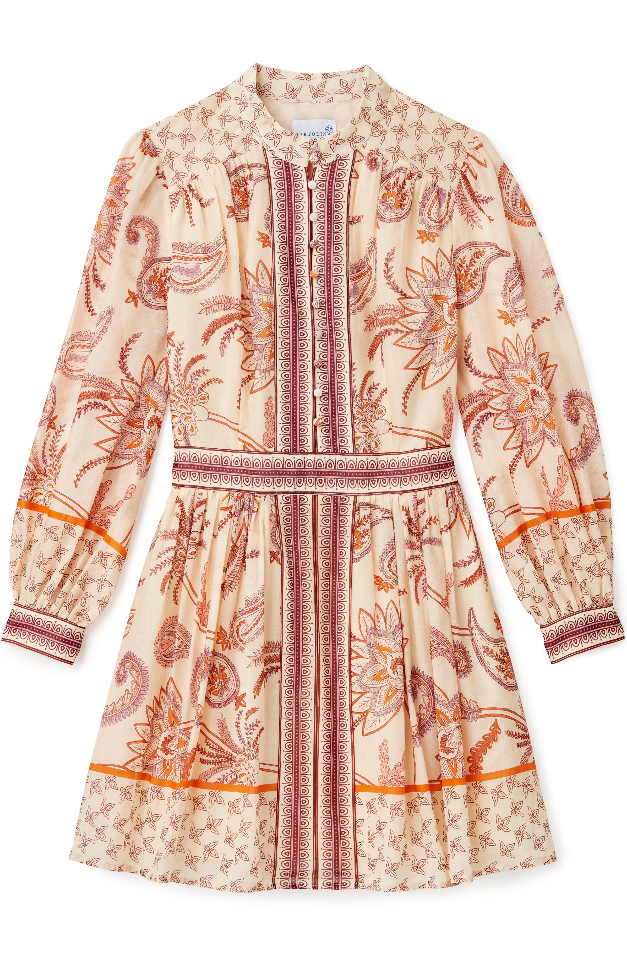 lilac and orange dress The Bonham Puff Sleeve Midi Dress in Orange + Lilac 1X-Large