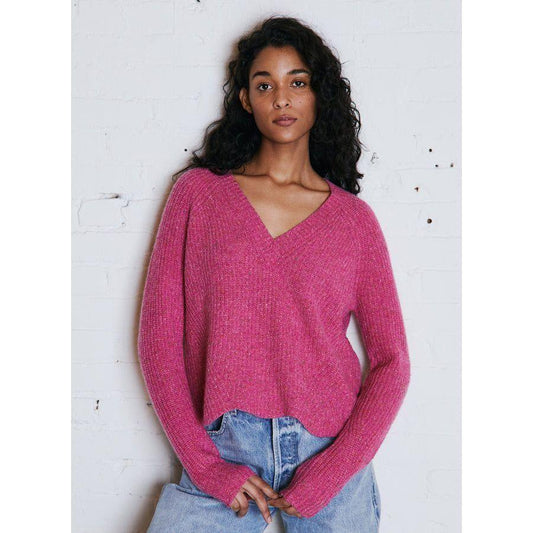 Magenta V Neck Cashmere Sweater