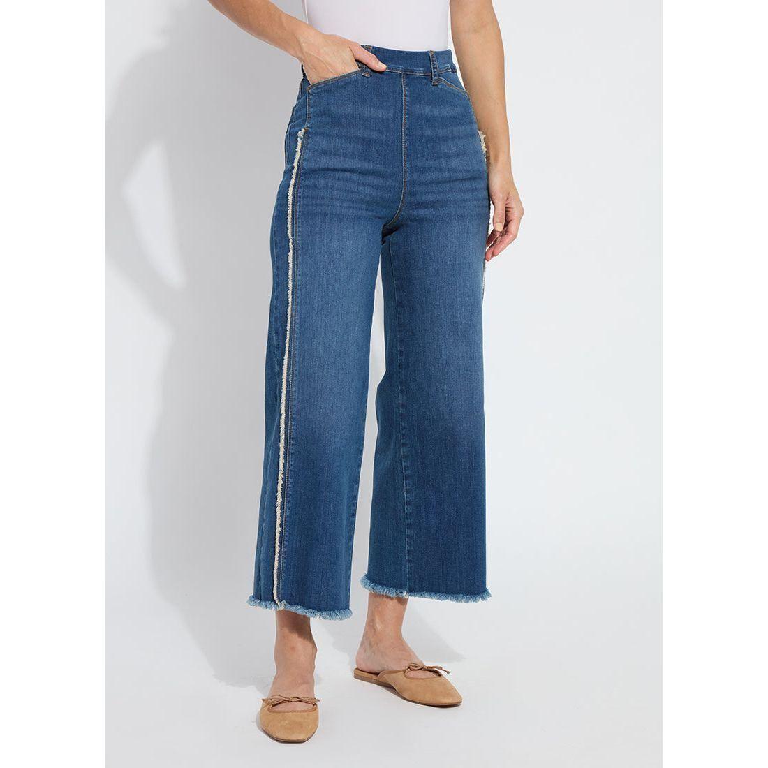 Medium Wash Beige Fringe Jeans