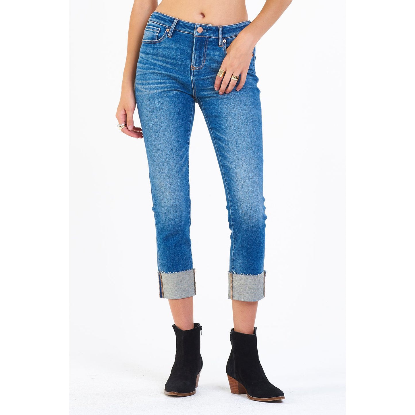 Medium Wash Cuffed Cropped Jeans