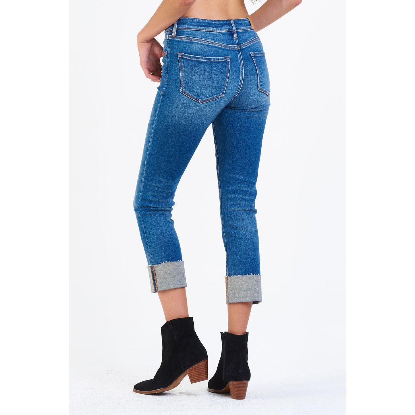 Medium Wash Cuffed Cropped Jeans