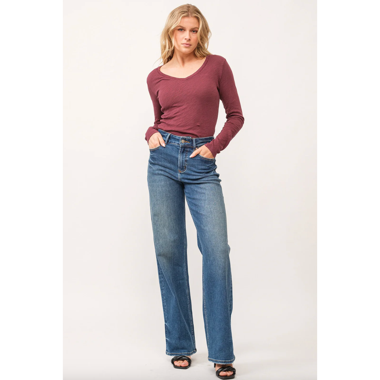 Medium Wash High Rise Straight Jeans