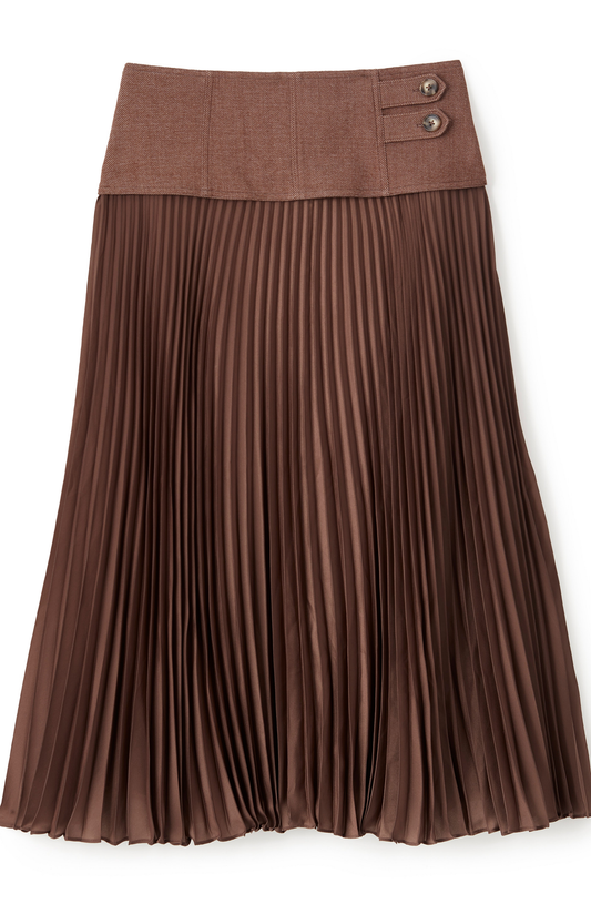 Mocha Pleated Button Skirt