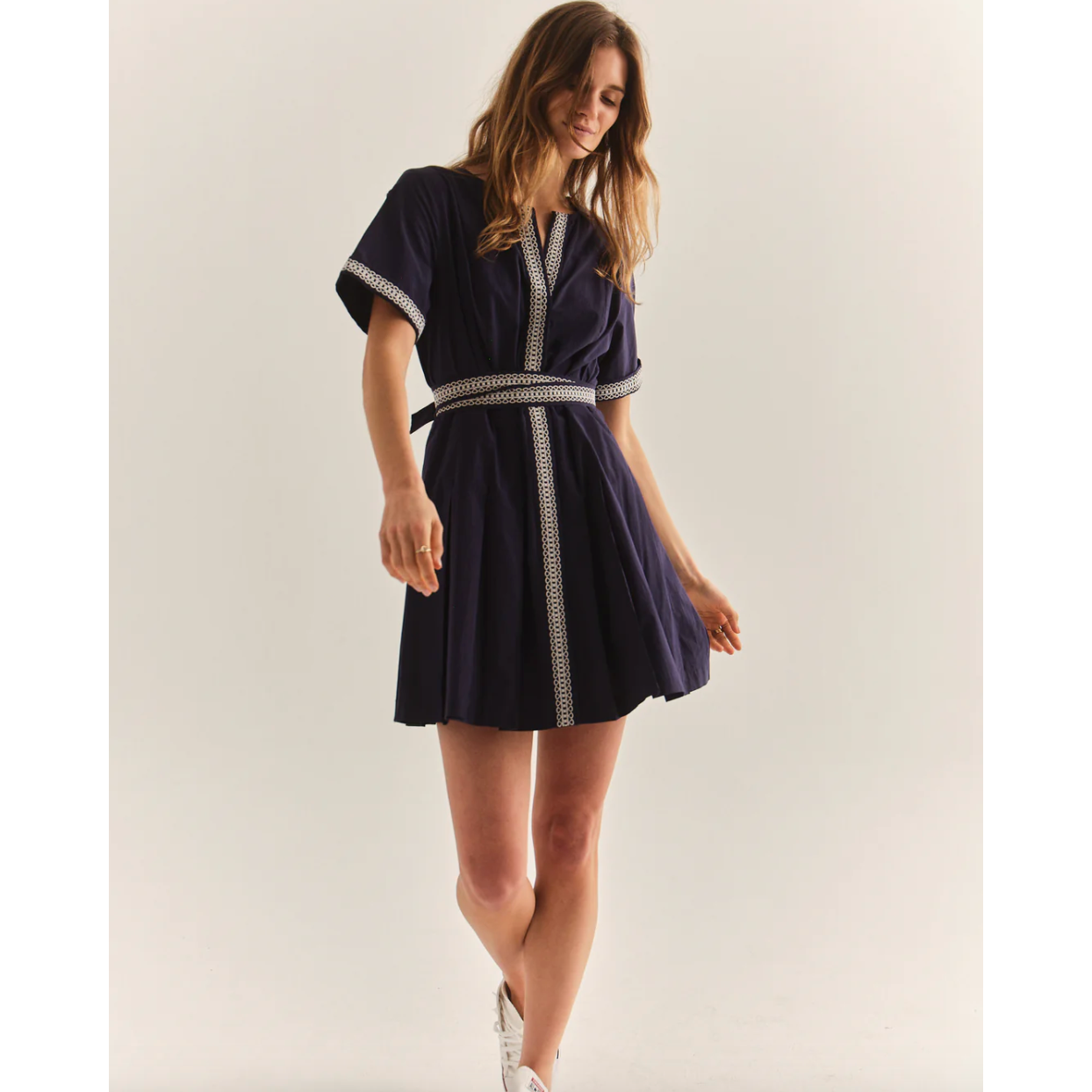 Navy Embroidery Detail Romper