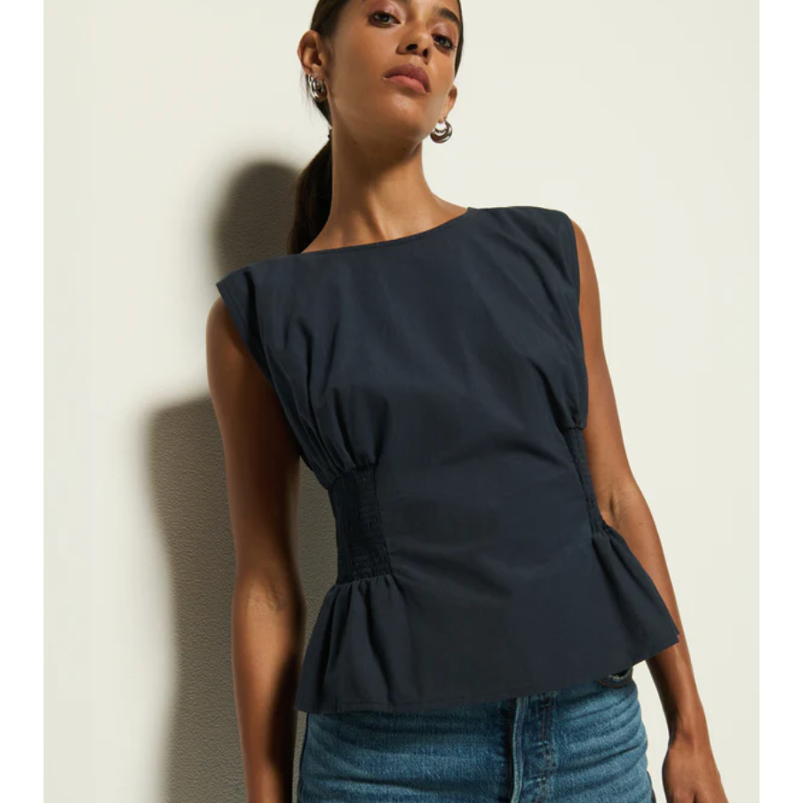 Navy Smocked Waist Top
