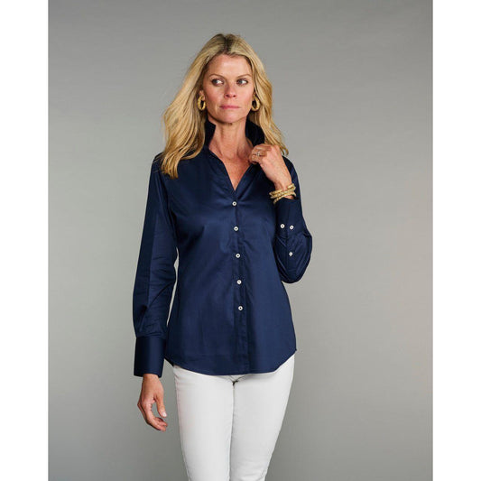 Navy Standup Collar Button Down Shirt