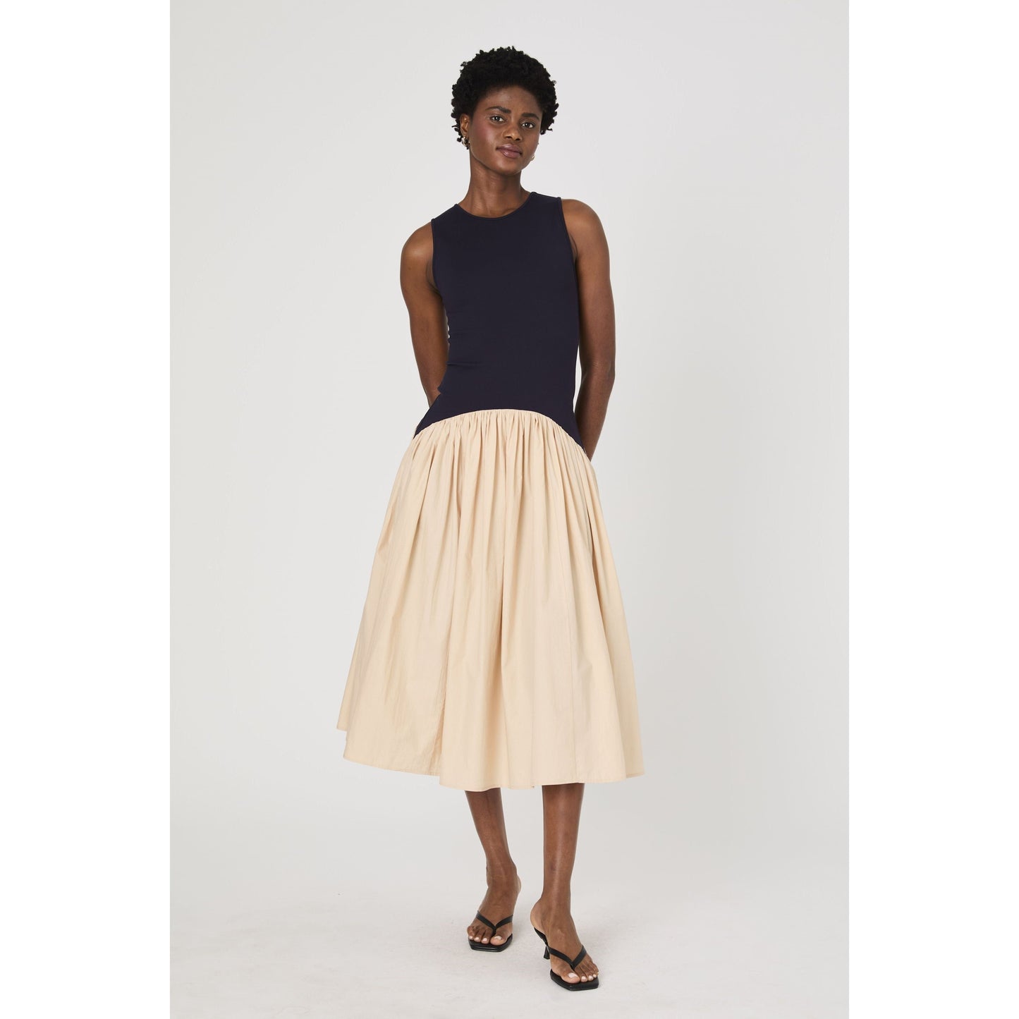 Navy/Beige Mix Media Dress