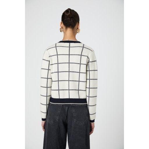 Navy/Cream Pearl Button Cardigan