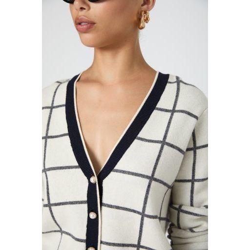 Navy/Cream Pearl Button Cardigan