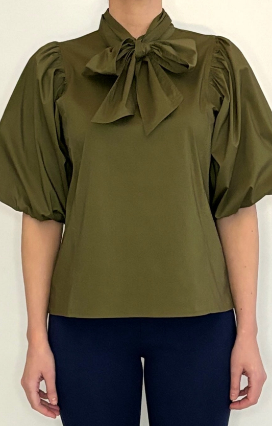 Olive Puff Sleeve Blouse