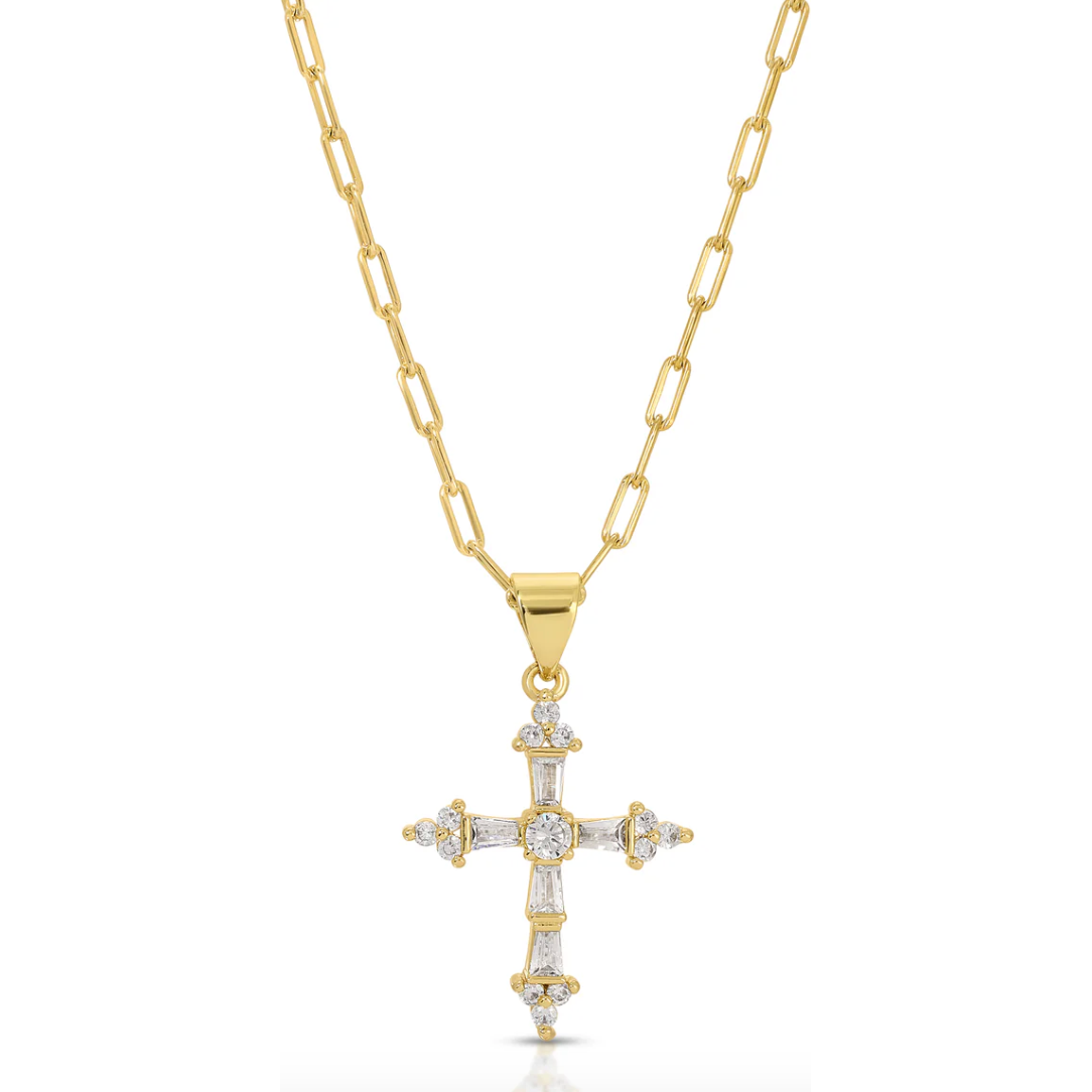 Ornate Crystal Cross Necklace