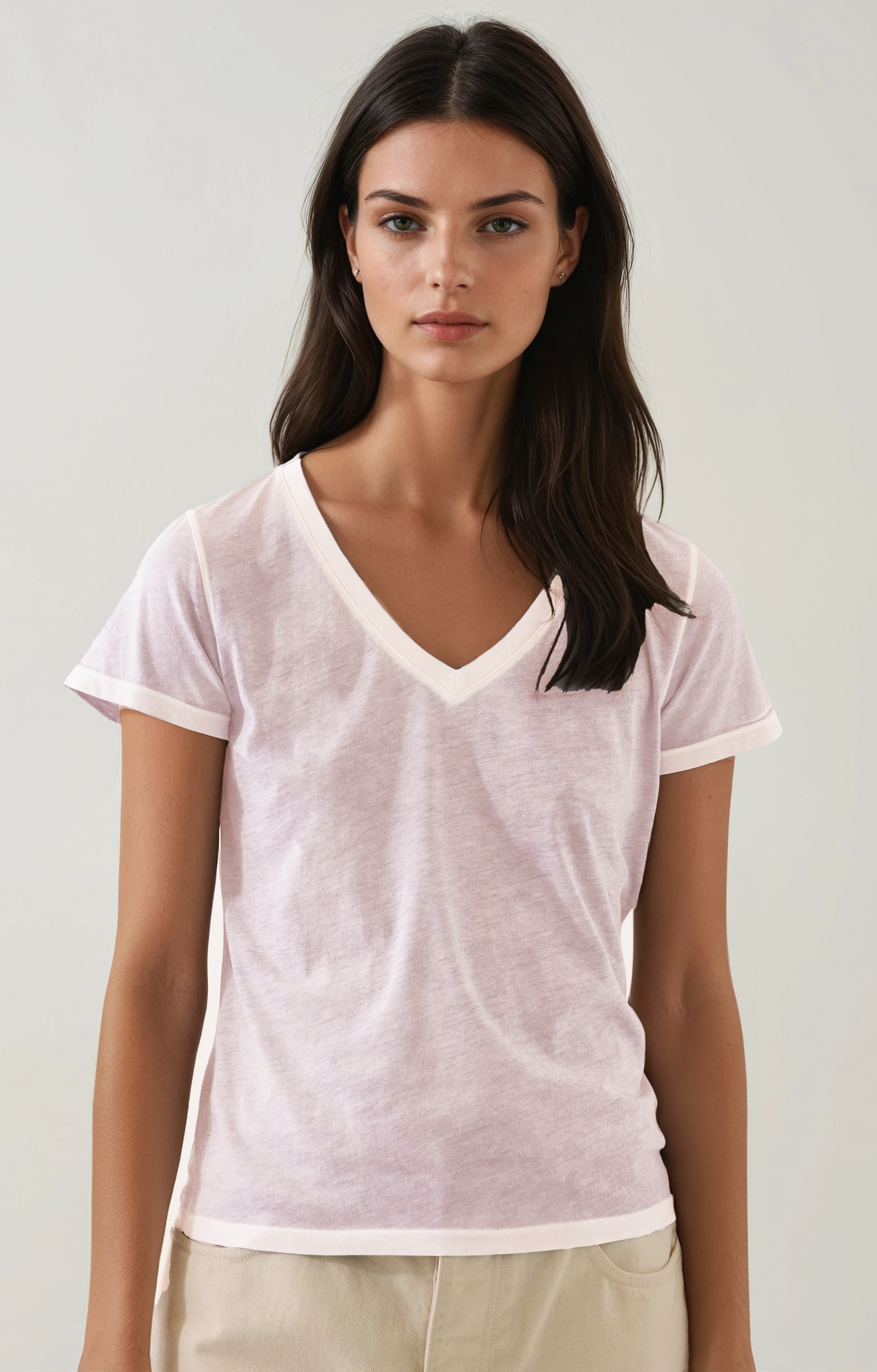 Pale Purple Reverse Spray V-Neck T-Shirt