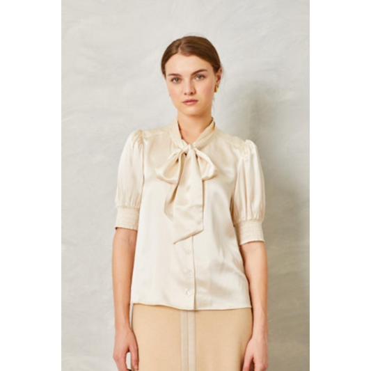 Champagne Silk Bow Blouse