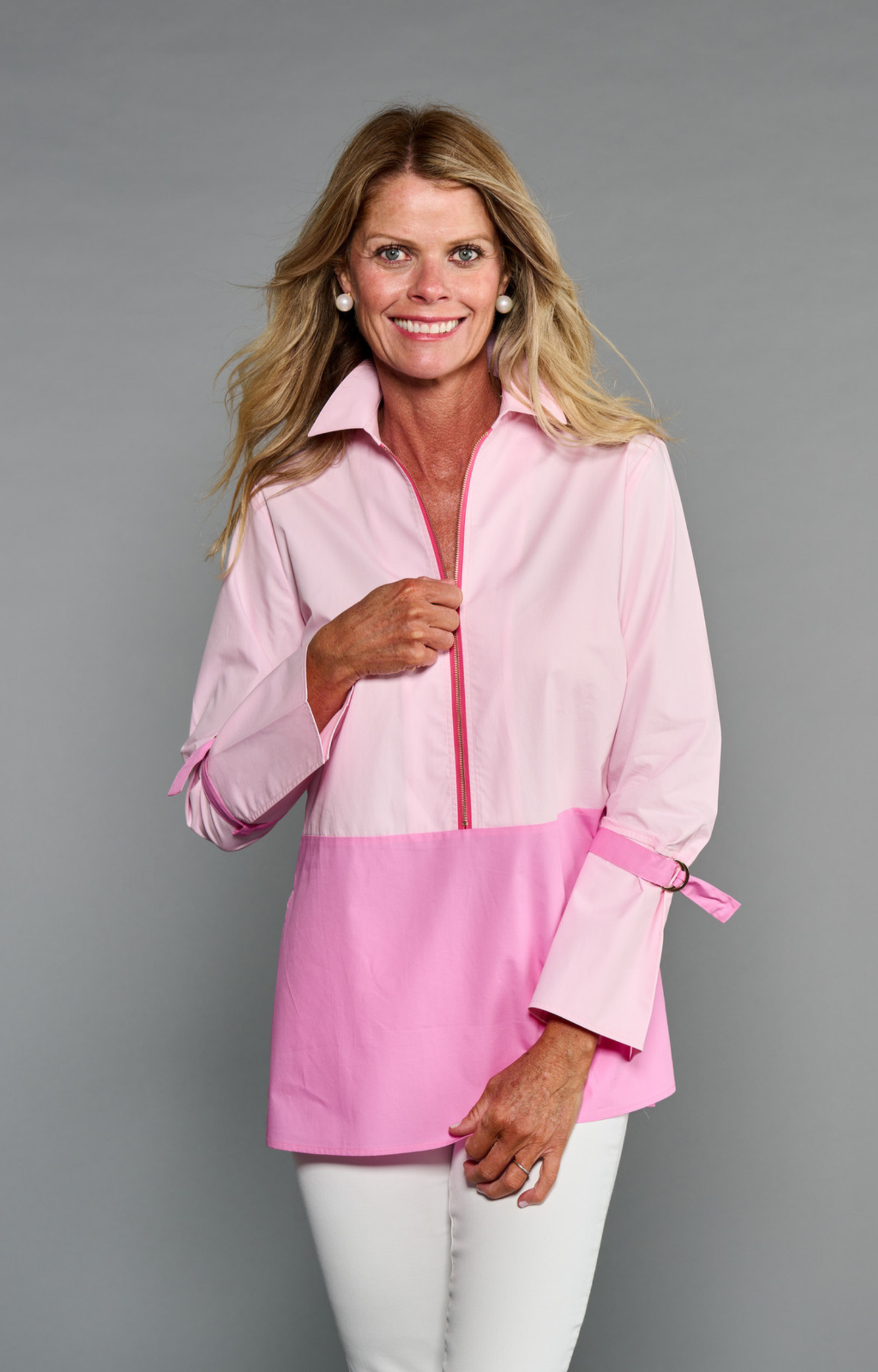 Pink Colorblock Popover Shirt