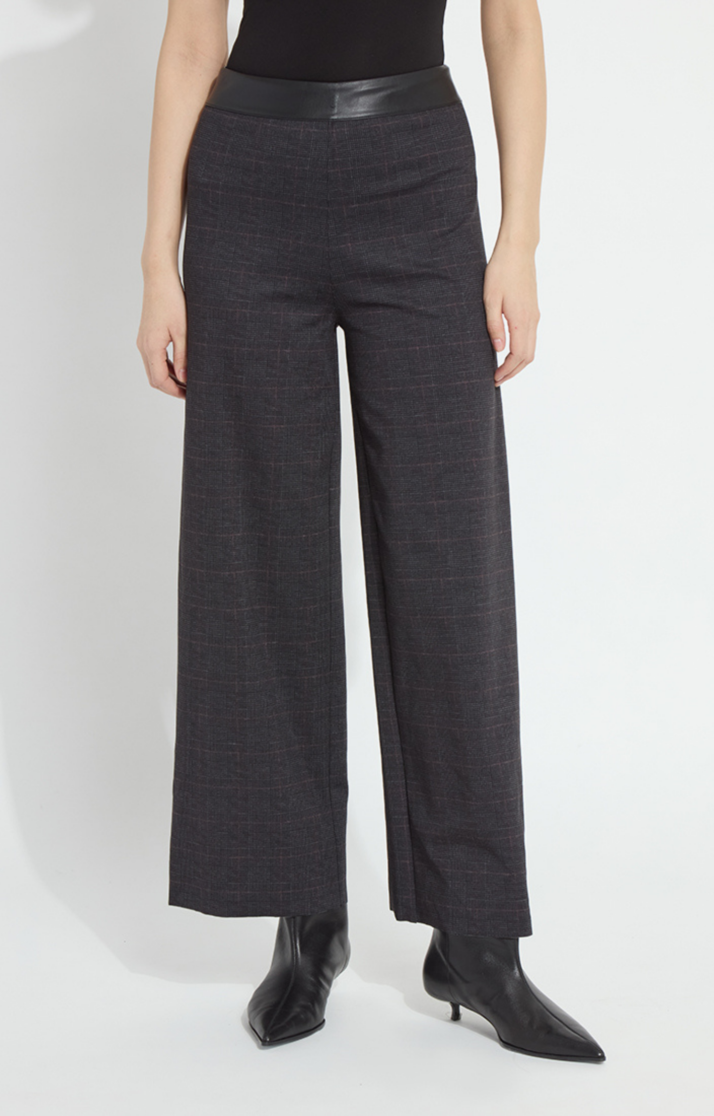 Plaid Leather Waistband Ponte Pant