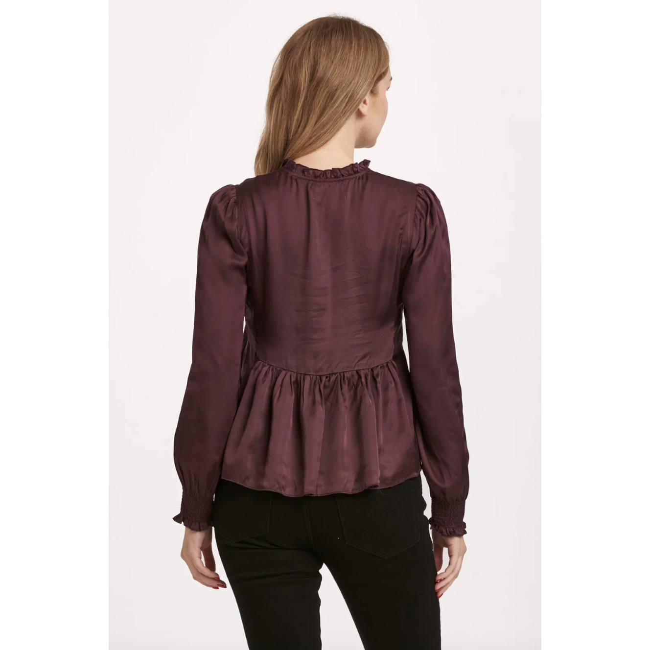 Plum Tie Neck Peplum Blouse