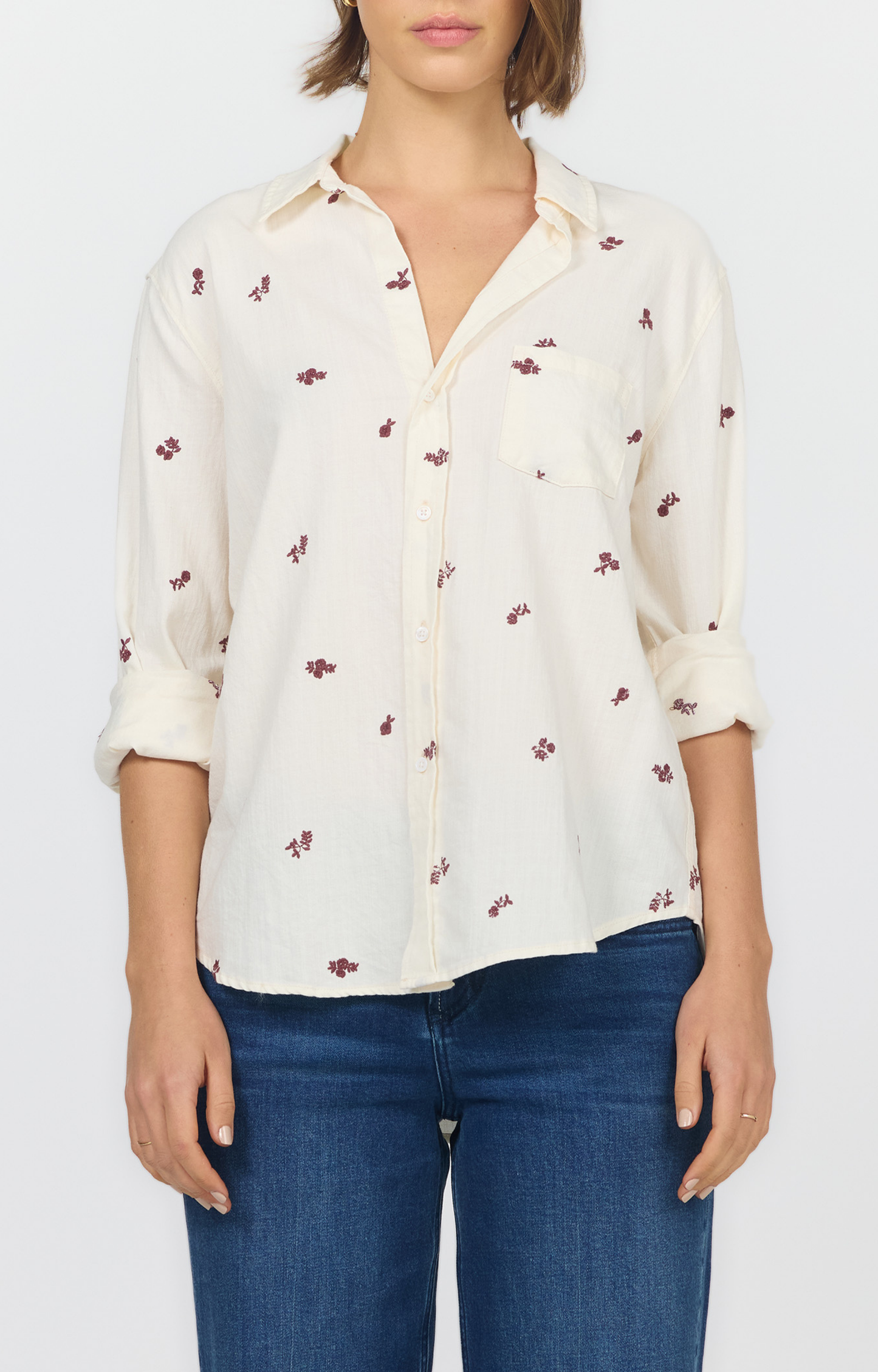 Red Floral Embroidered Shirt