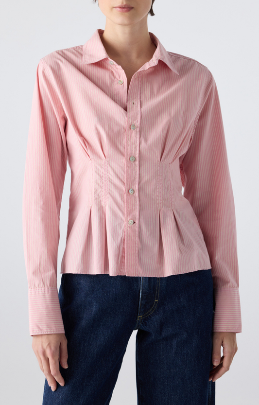 Rose Striped Waisted Button Down