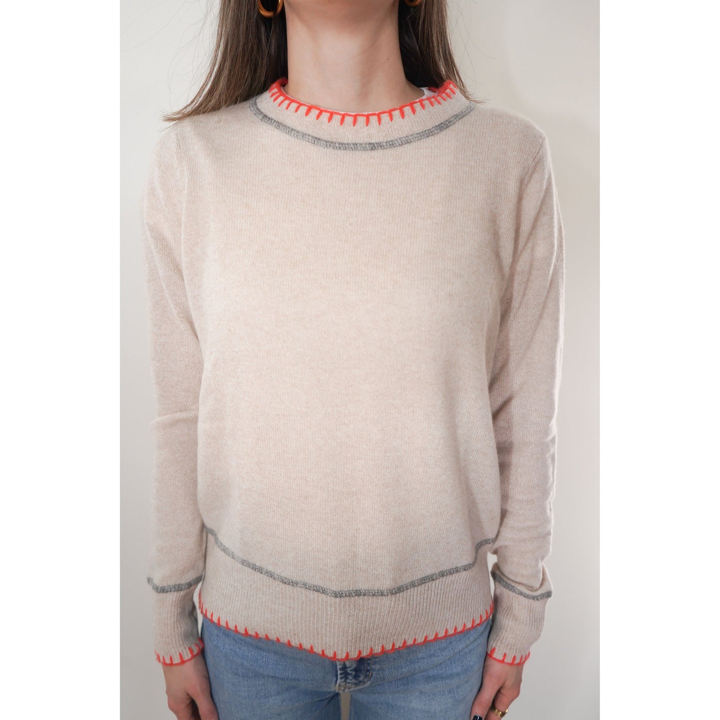 Sand Elbow Patch Cashmere Sweater